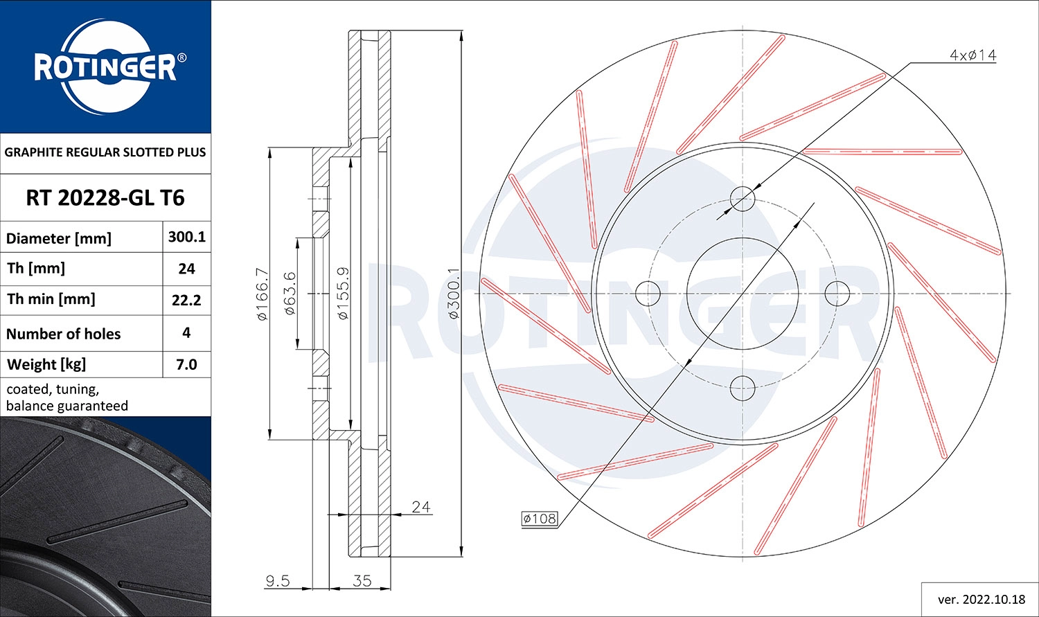 Disque de frein ROTINGER RT 20228-GL T6