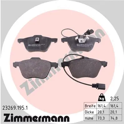 Kit de plaquettes de frein, frein à disque ZIMMERMANN 23269.195.1