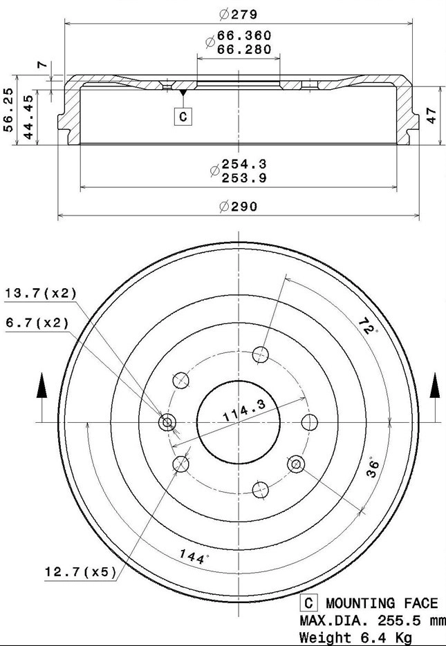 Tambour de frein VILLAR 627.0293