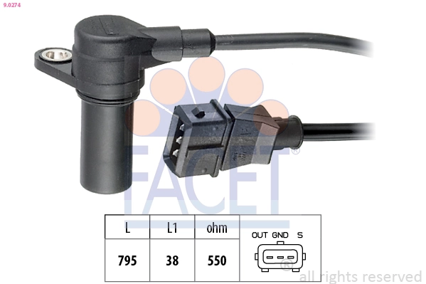 Capteur, vitesse de rotation du moteur FACET 9.0274