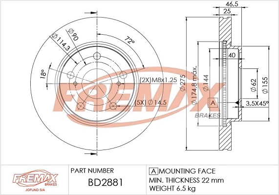 Disque de frein FREMAX BD-2881