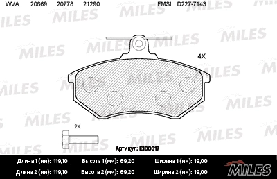 Kit de plaquettes de frein, frein à disque MILES E100017