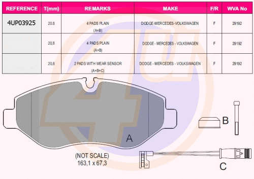 Kit de plaquettes de frein, frein à disque 4u 4UP03925