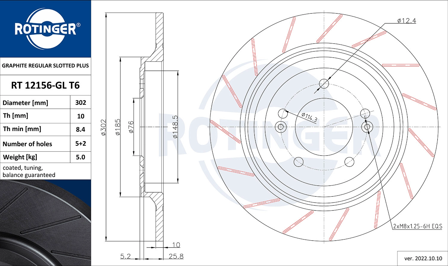 Disque de frein ROTINGER RT 12156-GL T6