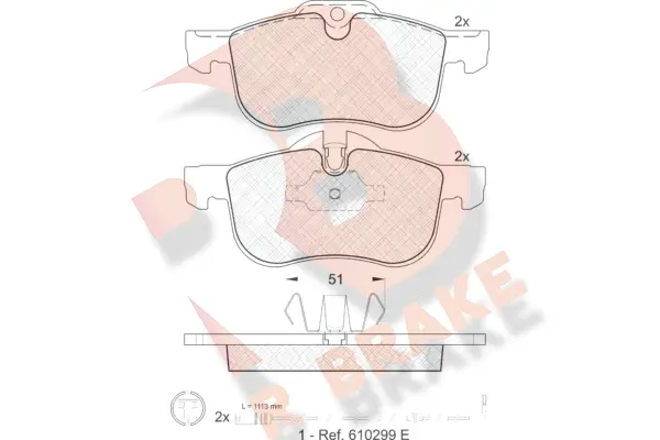 Kit de plaquettes de frein, frein à disque R BRAKE RB1335-203