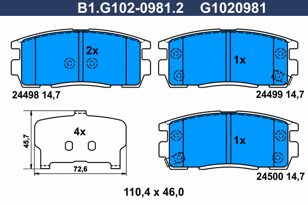 Kit de plaquettes de frein, frein à disque GALFER B1.G102-0981.2