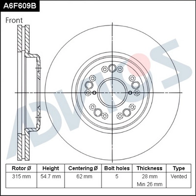 Disque de frein ADVICS A6F609B