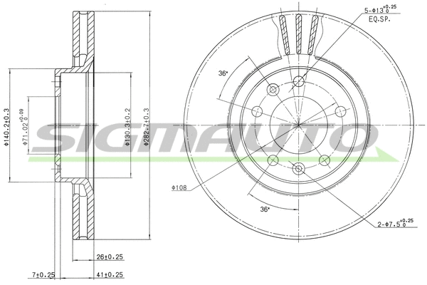 Disque de frein SIGMAUTO DBA264V