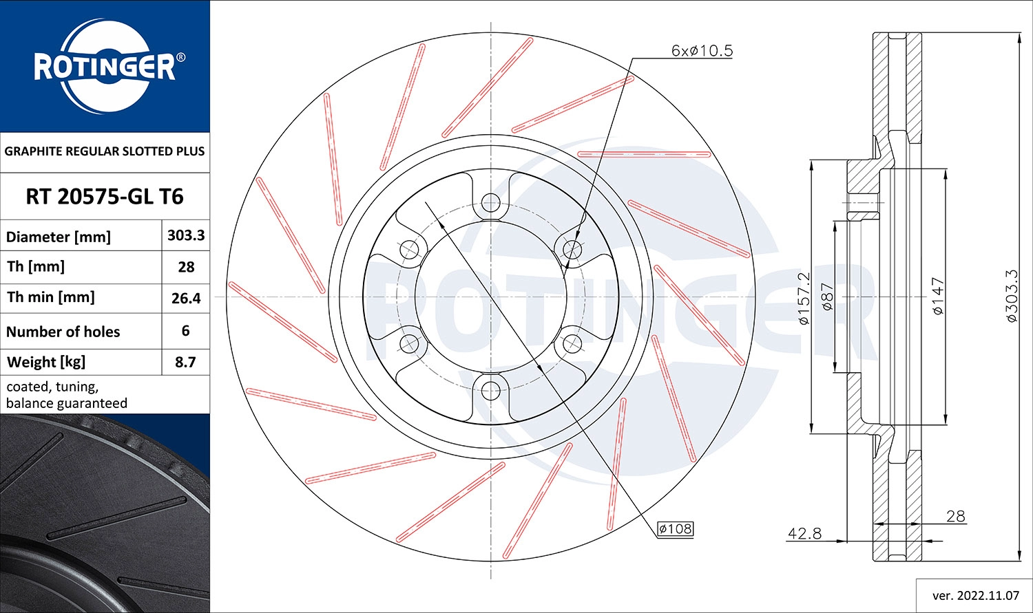 Disque de frein ROTINGER RT 20575-GL T6