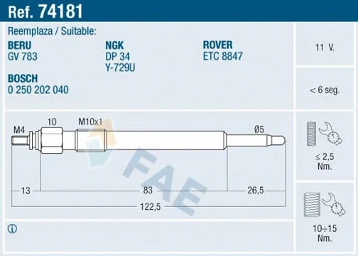 Bougie de préchauffage FAE 74181