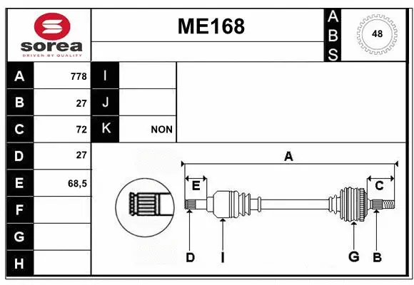 Arbre de transmission SERA ME168