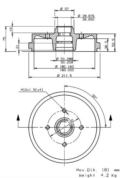 Tambour de frein VILLAR 627.0040