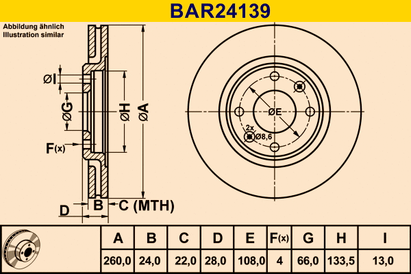 Disque de frein BARUM BAR24139