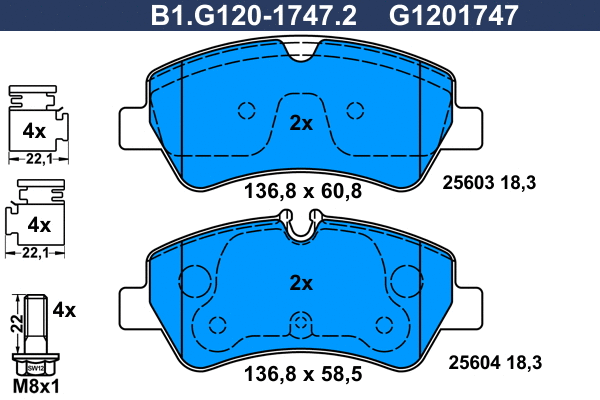 Kit de plaquettes de frein, frein à disque GALFER B1.G120-1747.2