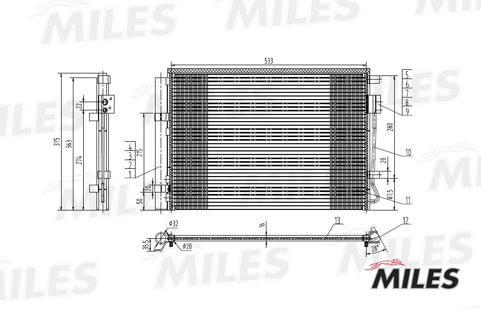 Condenseur, climatisation MILES ACCB002