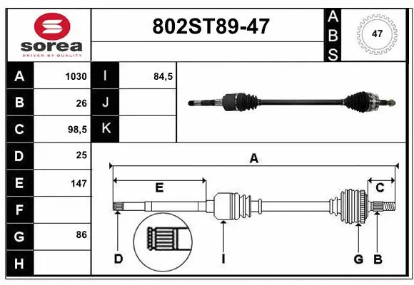 Arbre de transmission STARTCAR 802ST89-47