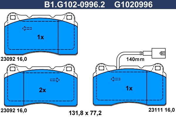 Kit de plaquettes de frein, frein à disque GALFER B1.G102-0996.2