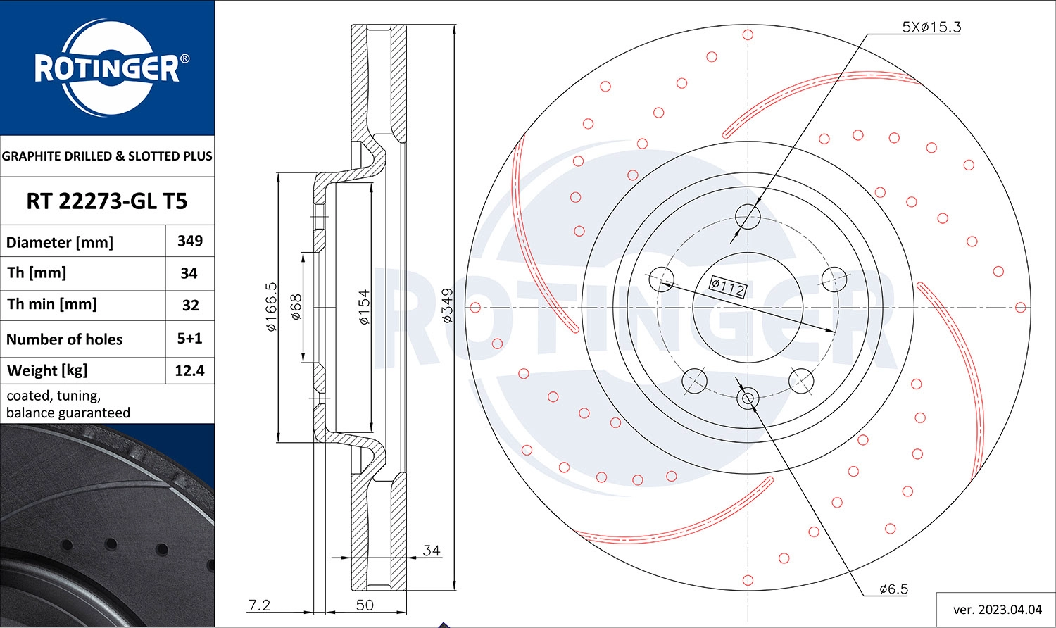 Disque de frein ROTINGER RT 22273-GL T5