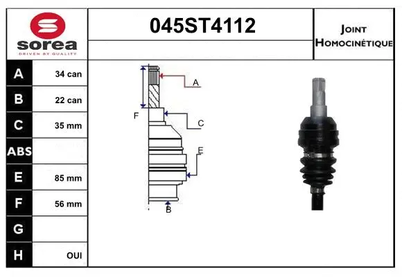 Jeu de joints, arbre de transmission STARTCAR 045ST4112
