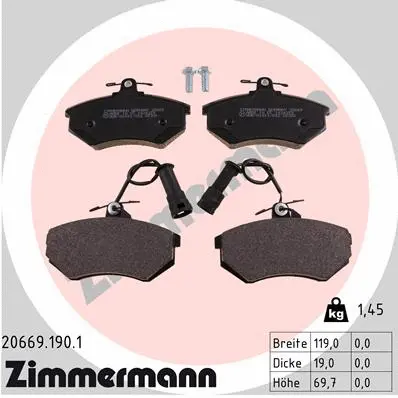 Kit de plaquettes de frein, frein à disque ZIMMERMANN 20669.190.1