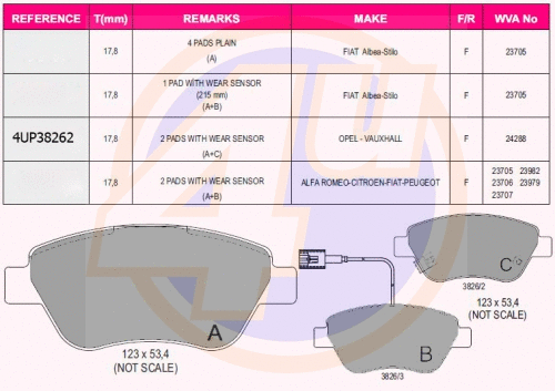 Kit de plaquettes de frein, frein à disque 4u 4UP38262