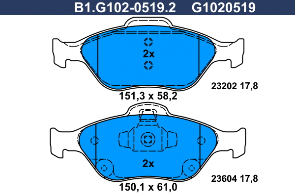 Kit de plaquettes de frein, frein à disque GALFER B1.G102-0519.2