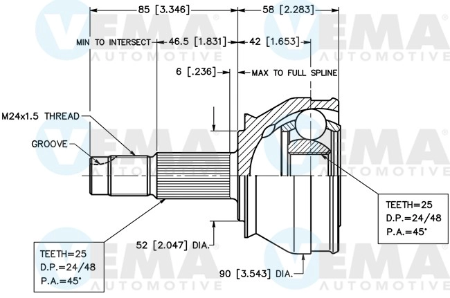 Jeu de joints, arbre de transmission VEMA 18255