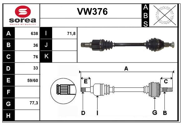 Arbre de transmission SERA VW376