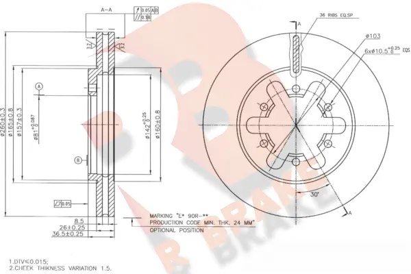Disque de frein R BRAKE 78RBD26744