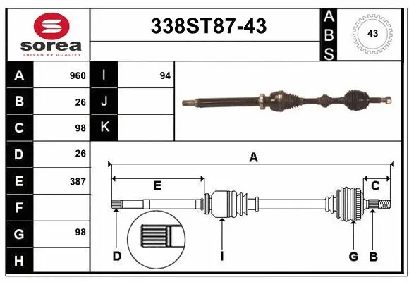 Arbre de transmission STARTCAR 338ST87-43