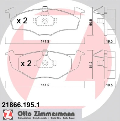 Kit de plaquettes de frein, frein à disque ZIMMERMANN 21866.195.1