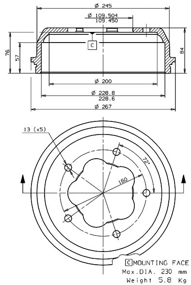 Tambour de frein VILLAR 627.0111