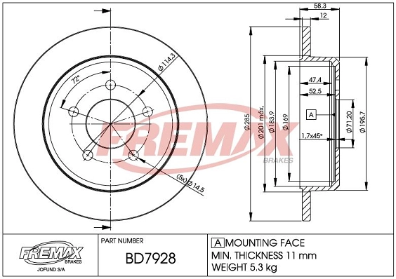 Disque de frein FREMAX BD-7928