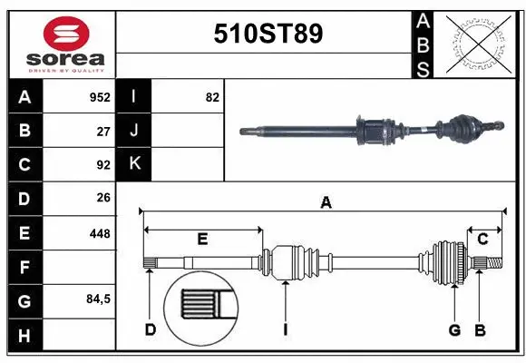 Arbre de transmission STARTCAR 510ST89