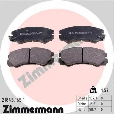 Kit de plaquettes de frein, frein à disque ZIMMERMANN 21845.165.1