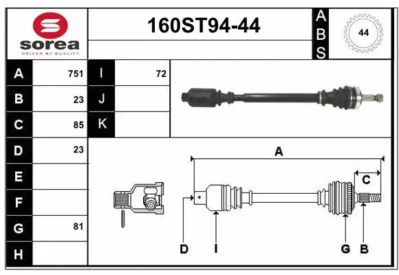 Arbre de transmission STARTCAR 160ST94-44