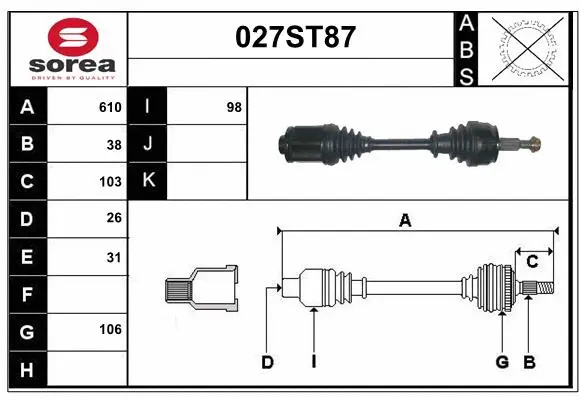 Arbre de transmission STARTCAR 027ST87