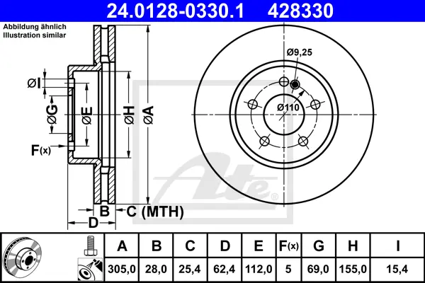 Disque de frein ATE-APAC 24.0128-0330.1