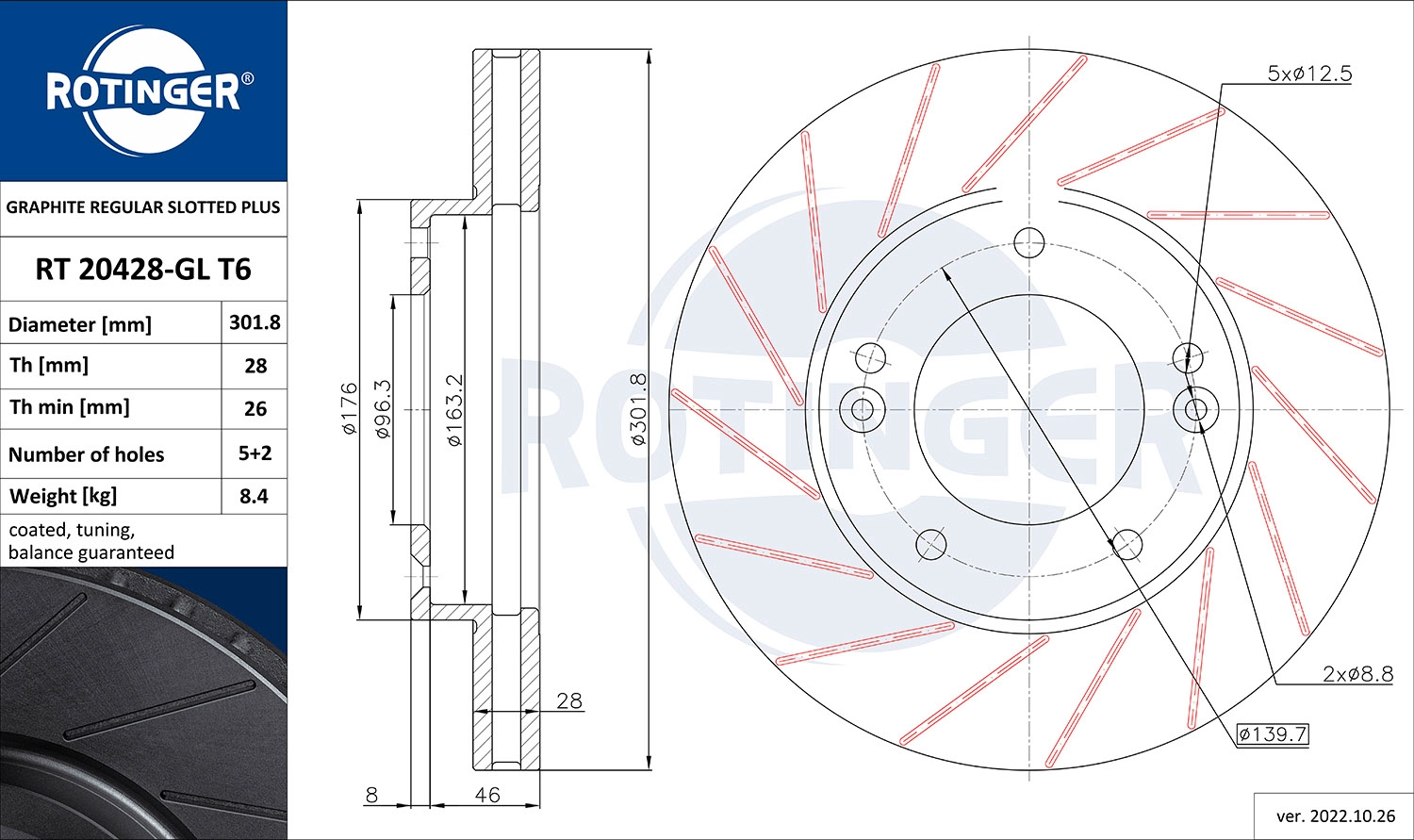 Disque de frein ROTINGER RT 20428-GL T6