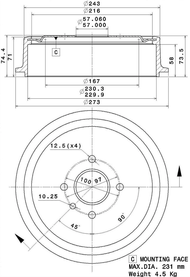 Tambour de frein VILLAR 627.0312