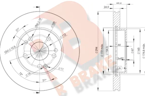 Disque de frein R BRAKE 78RBD22412