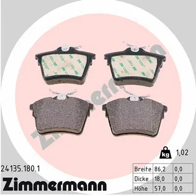 Kit de plaquettes de frein, frein à disque ZIMMERMANN 24135.180.1