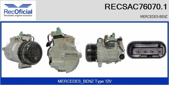 Compresseur, climatisation RECOFICIAL RECSAC76070.1