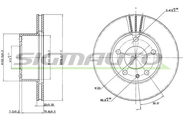 Disque de frein SIGMAUTO DBA166V