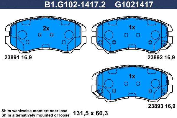 Kit de plaquettes de frein, frein à disque GALFER B1.G102-1417.2