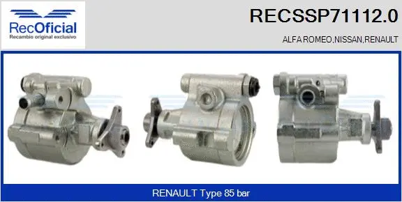 Pompe hydraulique, direction RECOFICIAL RECSSP71112.0