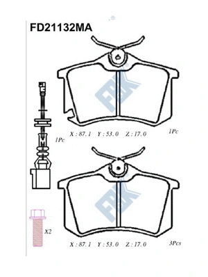 Kit de plaquettes de frein, frein à disque FBK FD21132MA