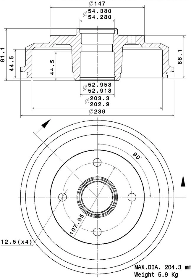 Tambour de frein VILLAR 627.0322