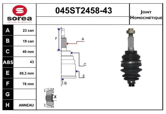 Jeu de joints, arbre de transmission STARTCAR 045ST2458-43