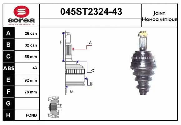 Jeu de joints, arbre de transmission STARTCAR 045ST2324-43